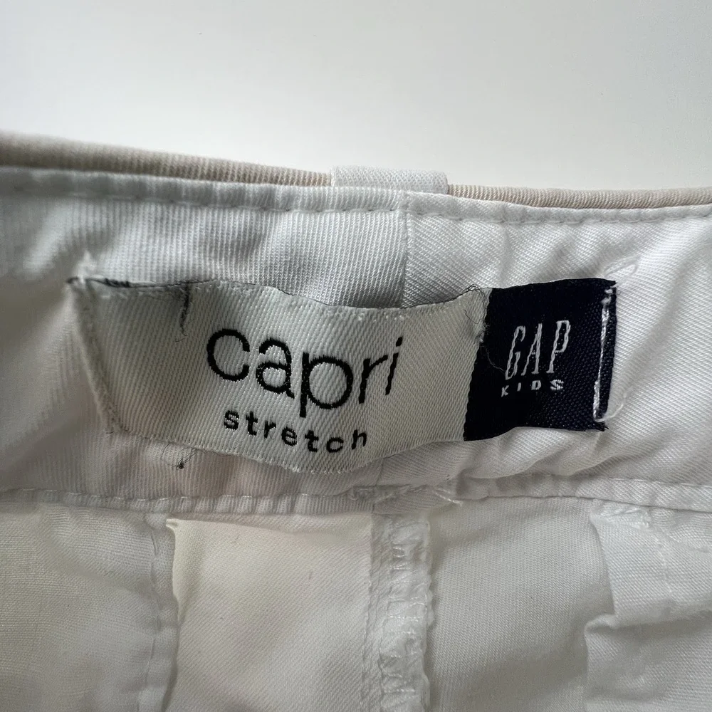 Gap Kids Bermuda Capri Cotton Spandex Roll Cuff Shorts White Beige Girls 12 Slim